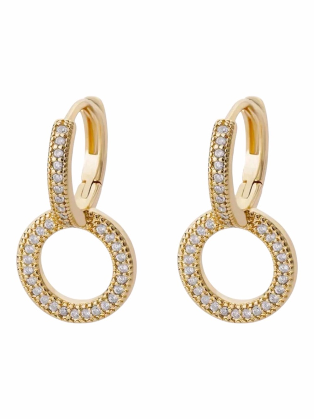 Double Hoop CZ Circle Drop Earrings NWT Gold Plated